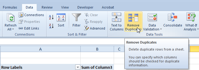 remove duplicate rows in excel for mac 2011
